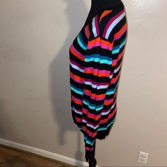 Worthington Womens Striped Crew Neck Long Sleeve Sweater Black Pink Teal Orange - Picture 4 of 6